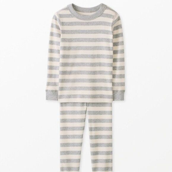 Hanna Andersson Size US 5 Heather Gray Striped Long John Pajama Set ** tiny flaw - Picture 1 of 8
